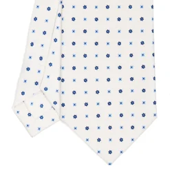 E.Marinella CRAVATTA SARTORIALE CLASSICA IN SETA BIANCA Microfantasia fiore Outlet