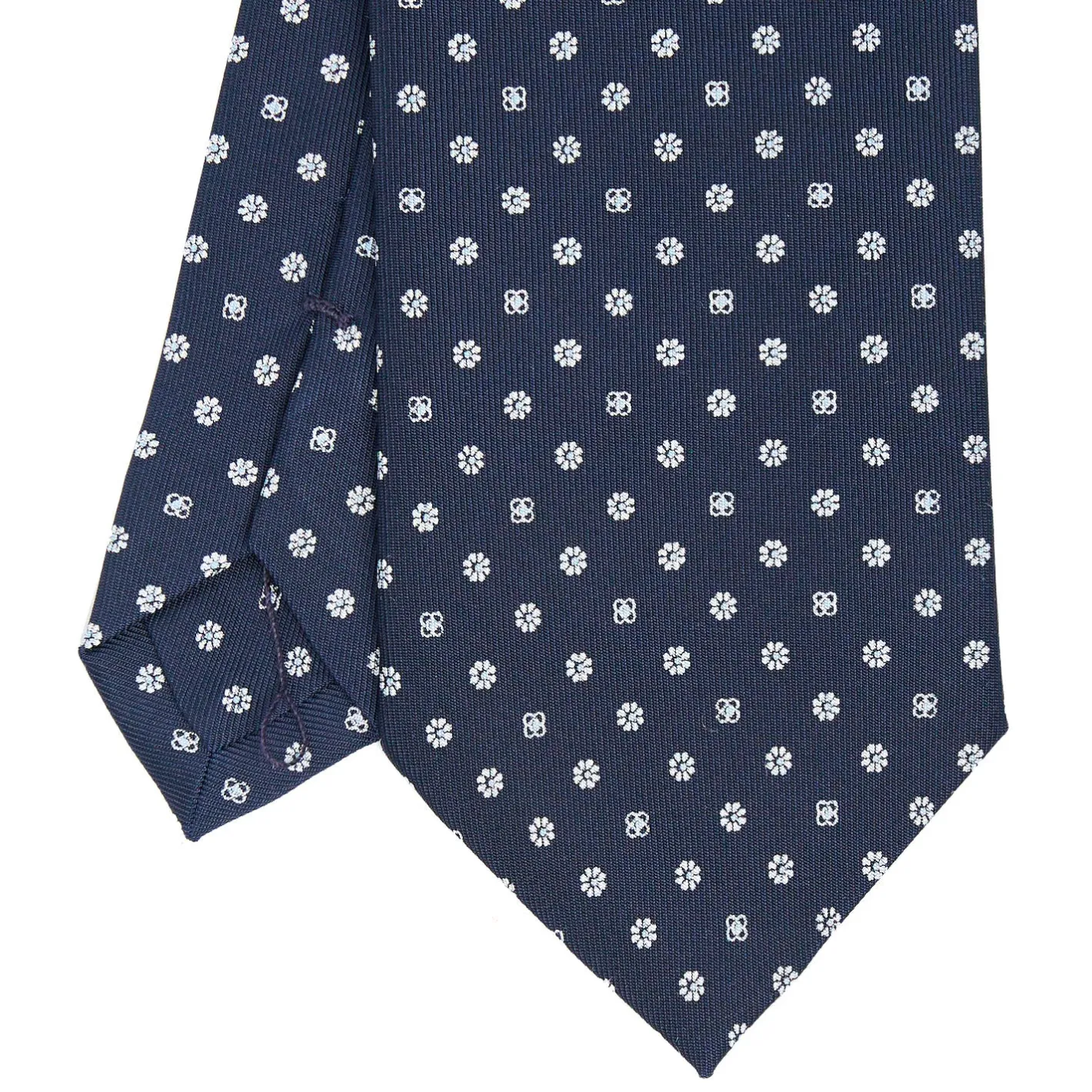 E.Marinella CRAVATTA SARTORIALE CLASSICA IN SETA BLU SCURO Microfantasia fiore Best