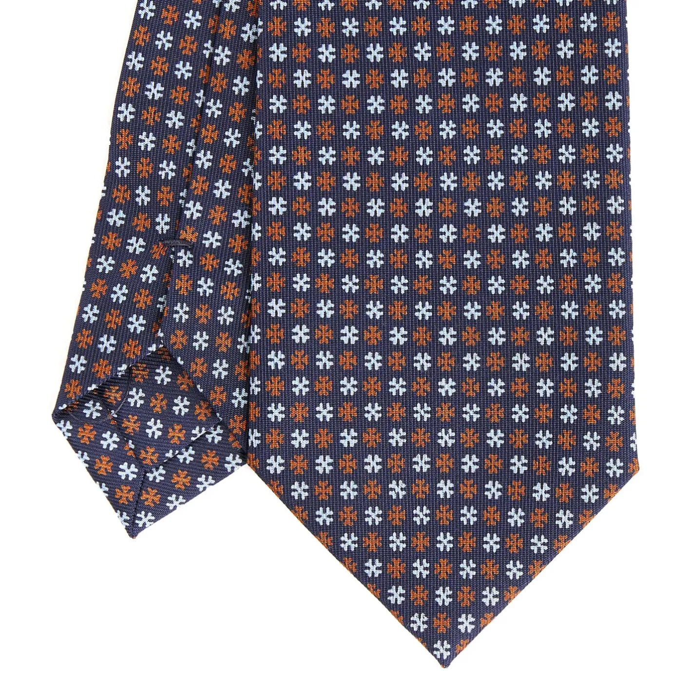 E.Marinella CRAVATTA SARTORIALE CLASSICA IN SETA BLU SCURO Microfantasia fiore Discount