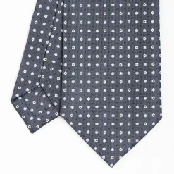 E.Marinella CRAVATTA SARTORIALE CLASSICA IN SETA GRIGIO SCURO Microfantasia fiore Outlet
