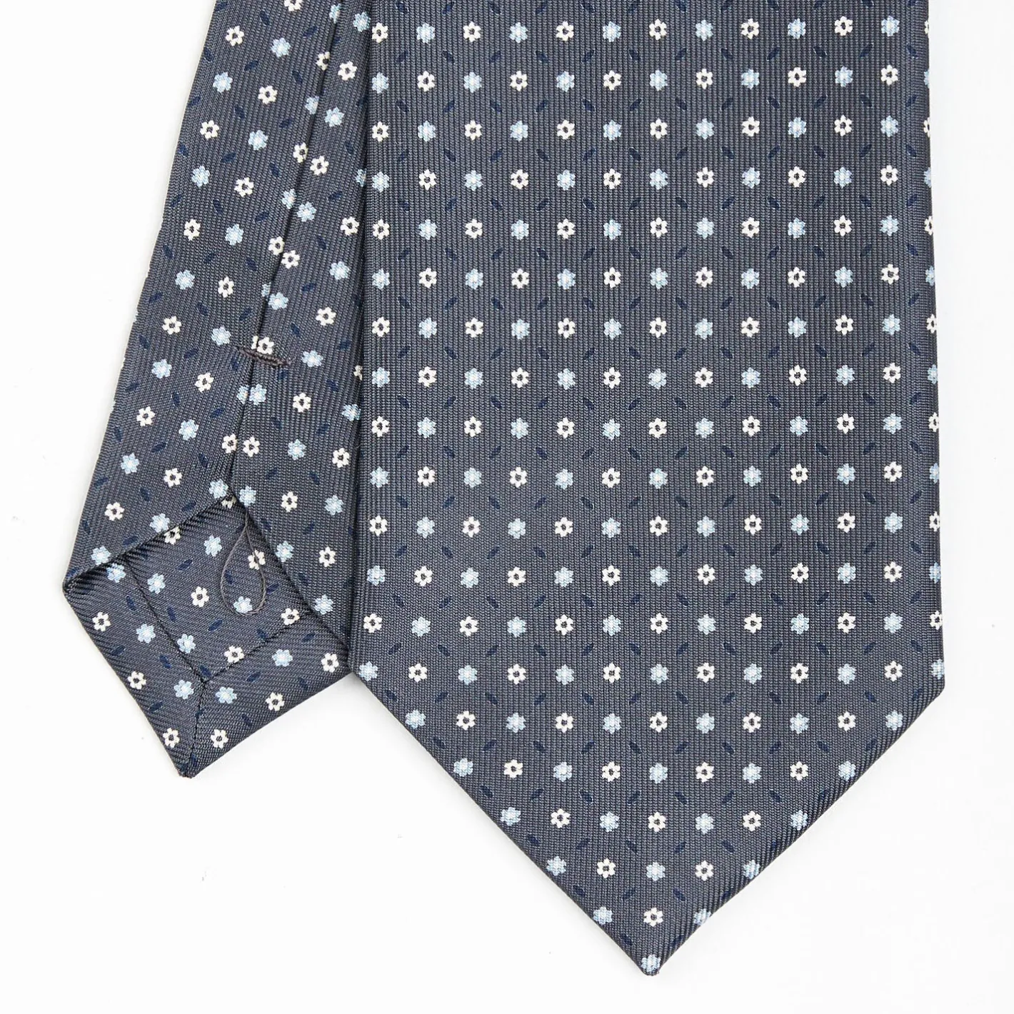 E.Marinella CRAVATTA SARTORIALE CLASSICA IN SETA GRIGIO SCURO Microfantasia fiore Outlet