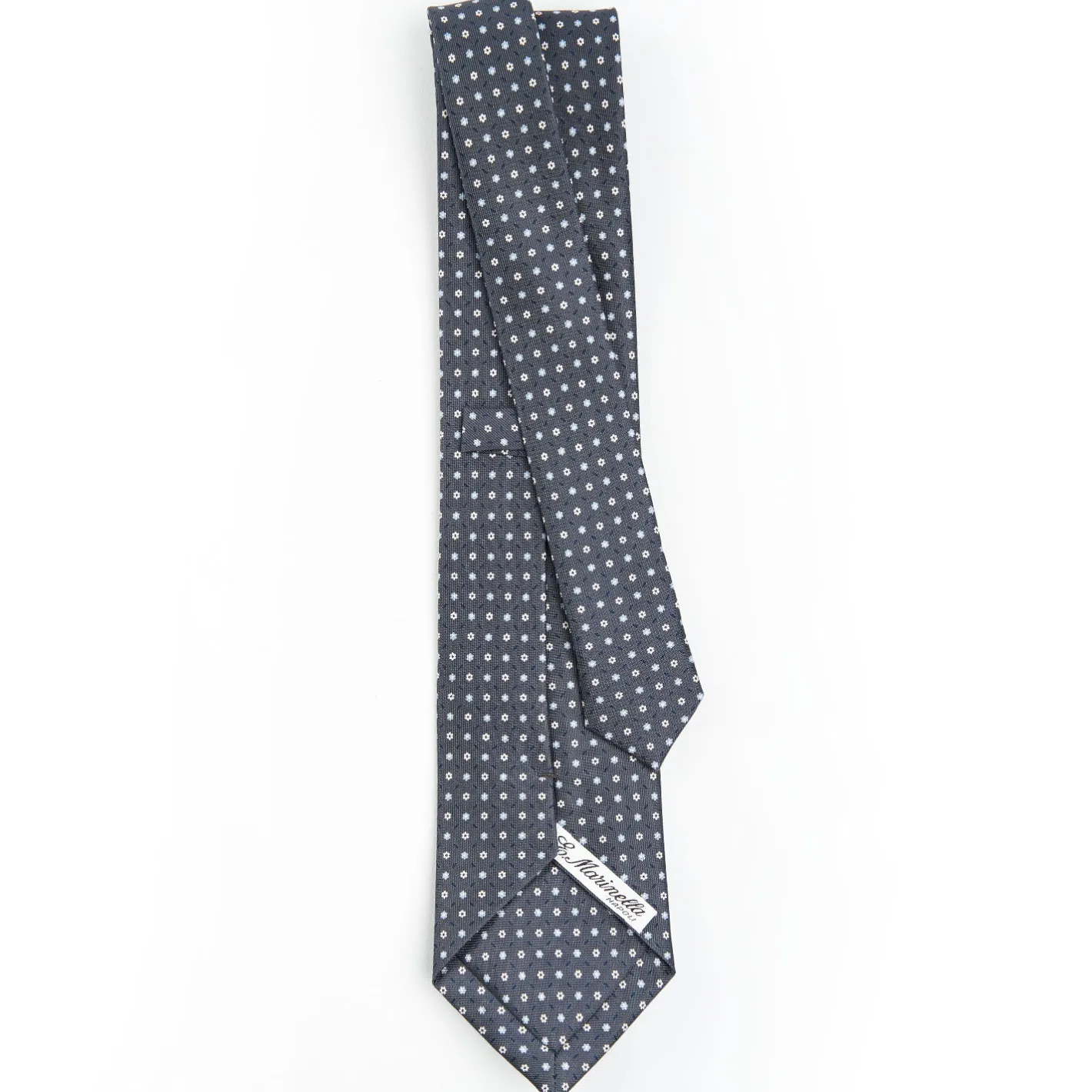 E.Marinella CRAVATTA SARTORIALE CLASSICA IN SETA GRIGIO SCURO Microfantasia fiore Outlet