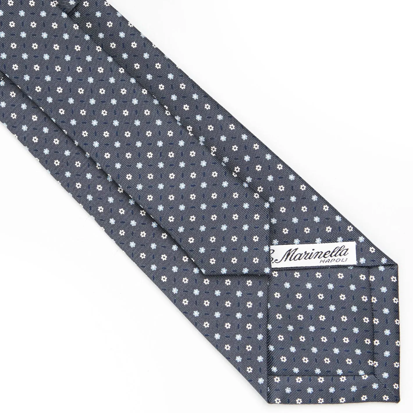 E.Marinella CRAVATTA SARTORIALE CLASSICA IN SETA GRIGIO SCURO Microfantasia fiore Outlet