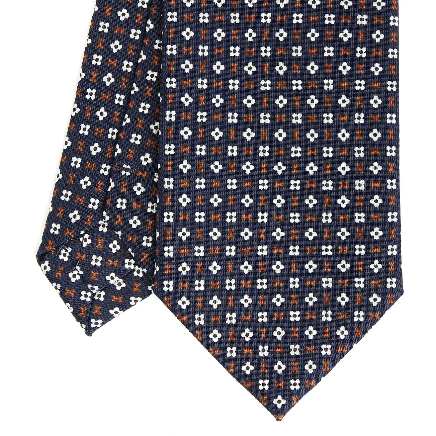 E.Marinella CRAVATTA SARTORIALE CLASSICA IN SETA BLU SCURO Microfantasia fiore Sale