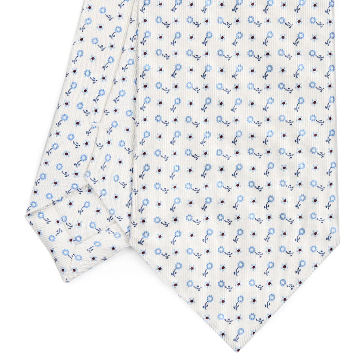 E.Marinella CRAVATTA SARTORIALE CLASSICA IN SETA BIANCA Microfantasia fiore Sale