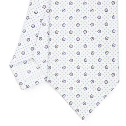 E.Marinella CRAVATTA SARTORIALE CLASSICA IN SETA BIANCA Microfantasia fiore Discount