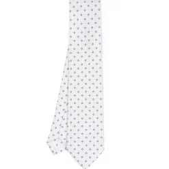 E.Marinella CRAVATTA SARTORIALE CLASSICA IN SETA BIANCA Microfantasia fiore Discount