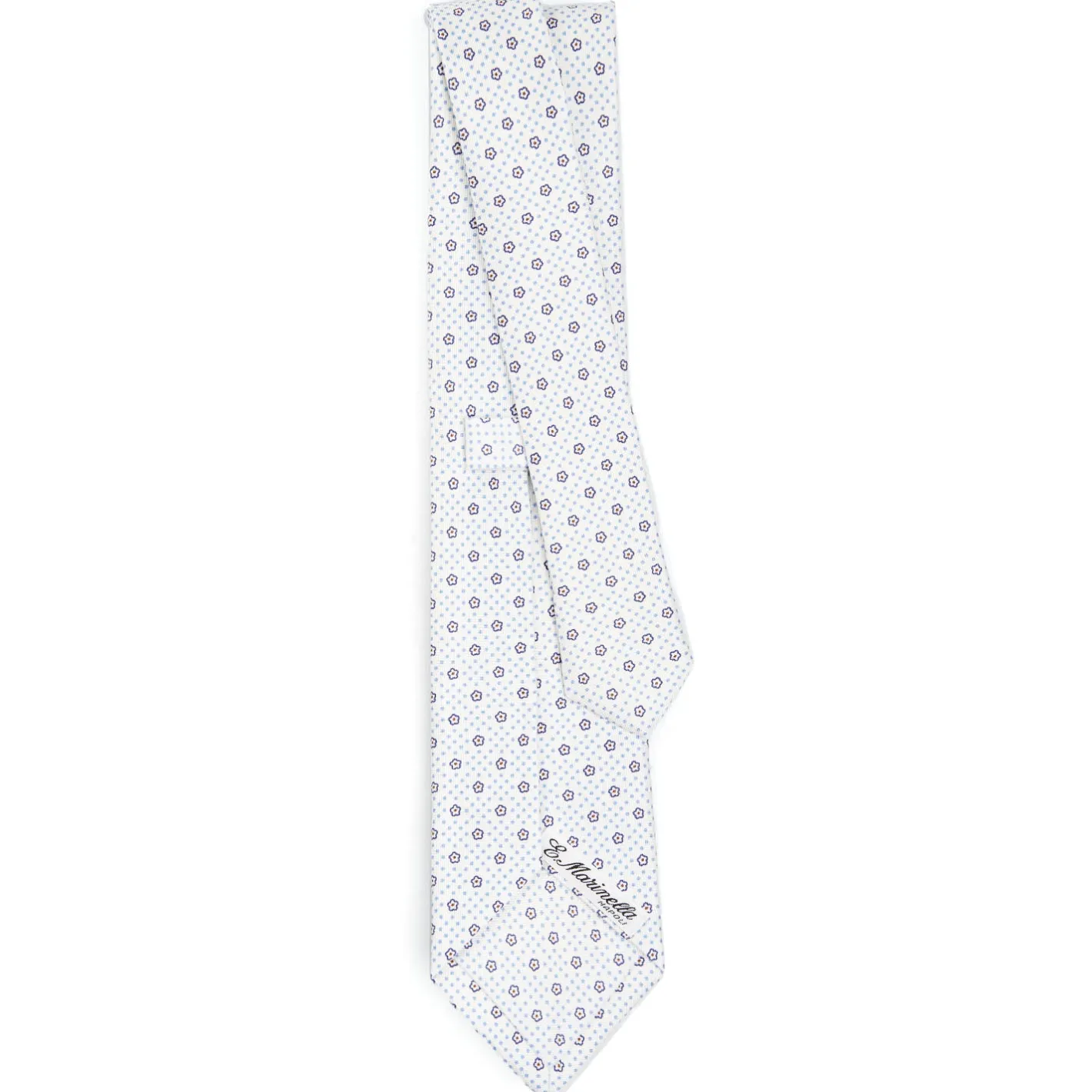 E.Marinella CRAVATTA SARTORIALE CLASSICA IN SETA BIANCA Microfantasia fiore Discount