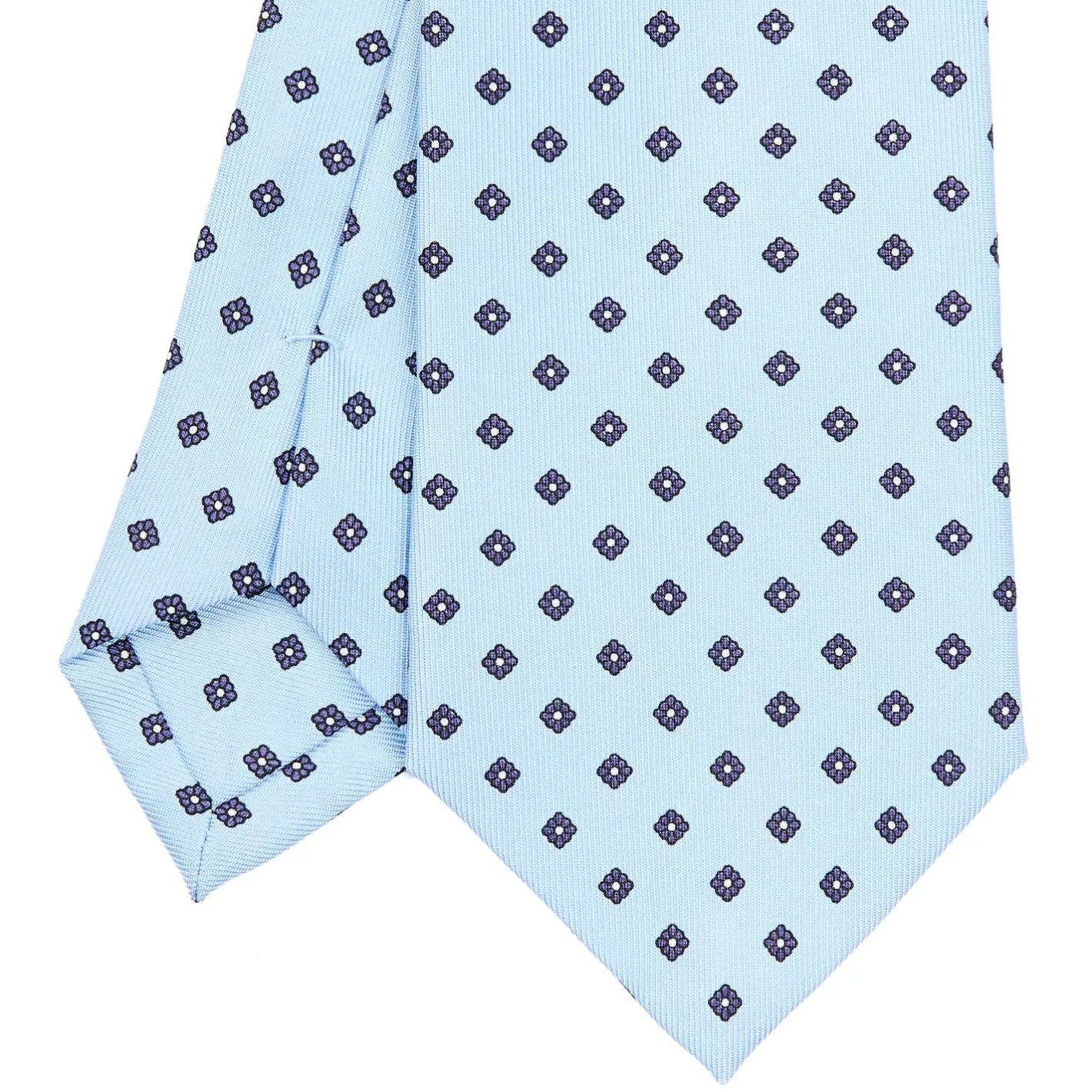 E.Marinella CRAVATTA SARTORIALE CLASSICA IN SETA AZZURRA Microfantasia fiore Discount