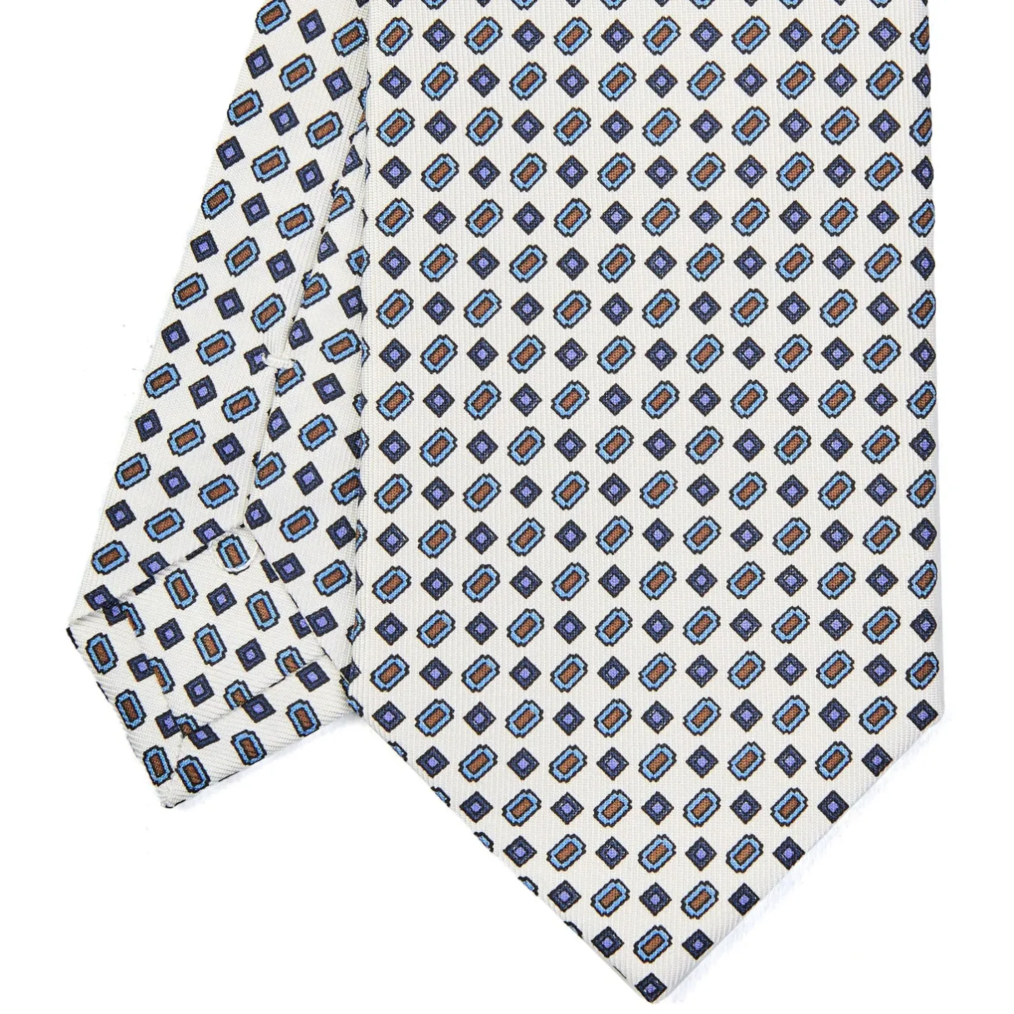 E.Marinella CRAVATTA SARTORIALE CLASSICA IN SETA BIANCA Microfantasia fiore Sale