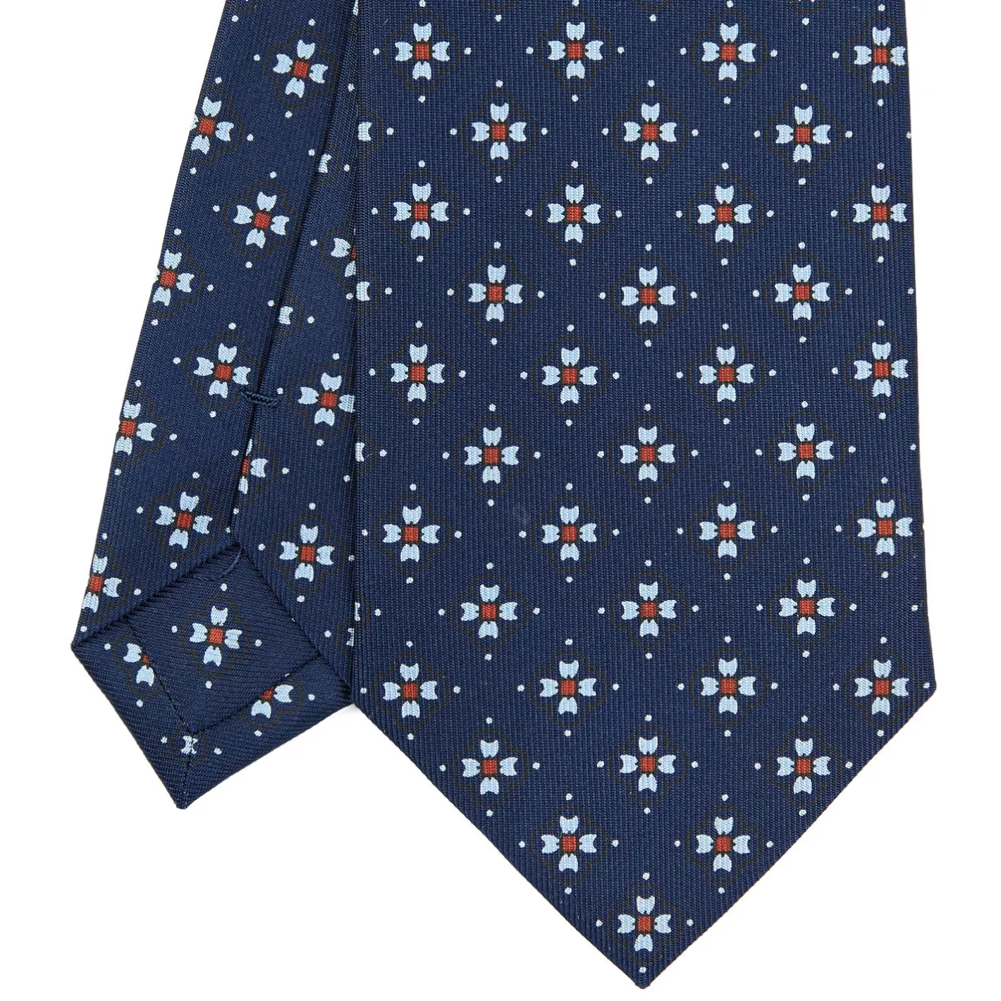 E.Marinella CRAVATTA SARTORIALE CLASSICA IN SETA BLU SCURO Microfantasia fiore Best