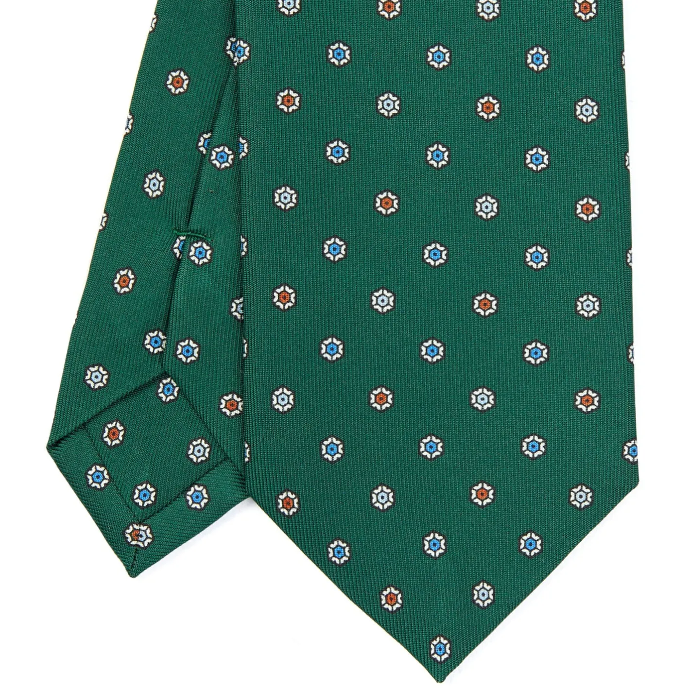E.Marinella CRAVATTA SARTORIALE CLASSICA IN SETA VERDE SCURO Microfantasia fiore Outlet