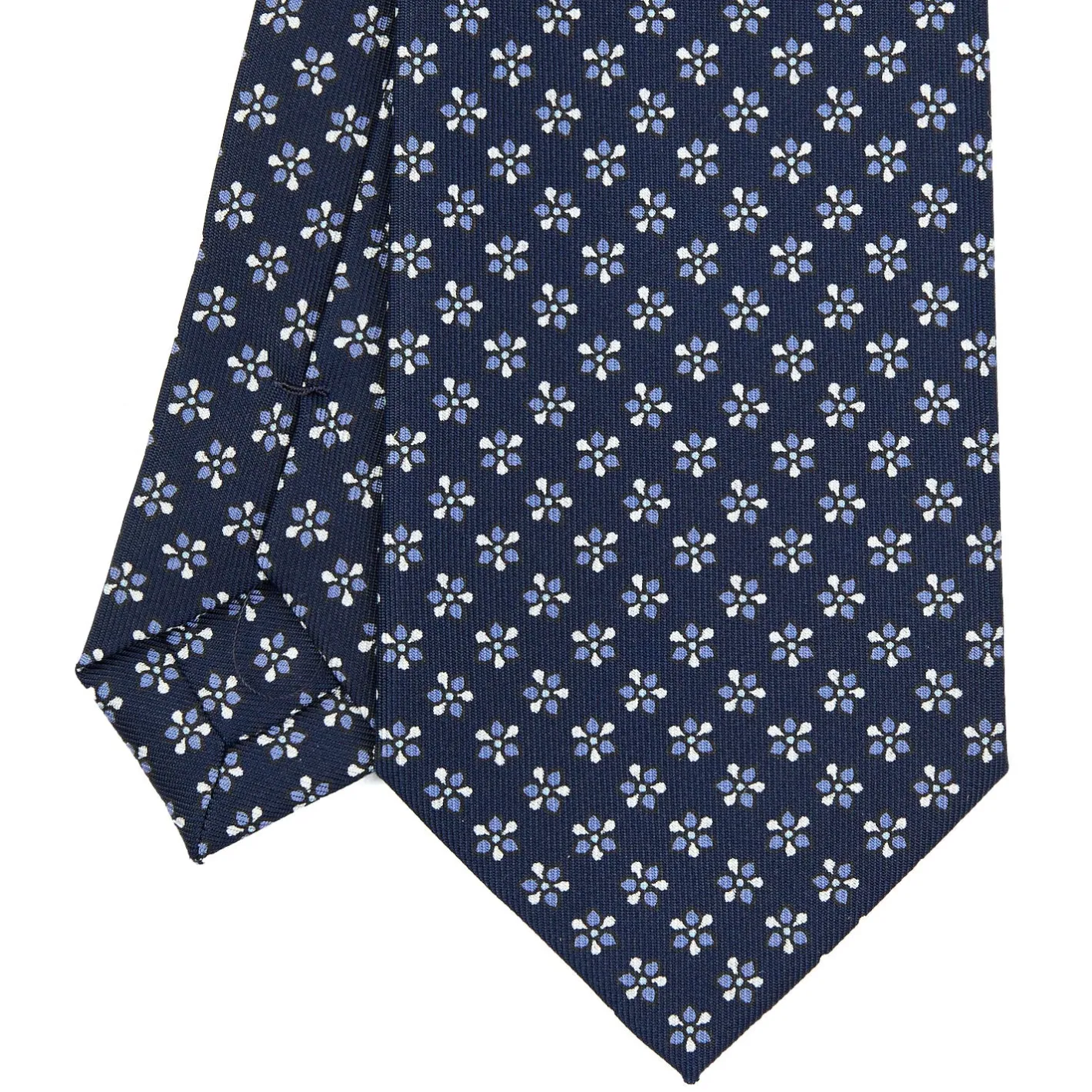 E.Marinella CRAVATTA SARTORIALE CLASSICA IN SETA BLU SCURO Microfantasia fiore Discount