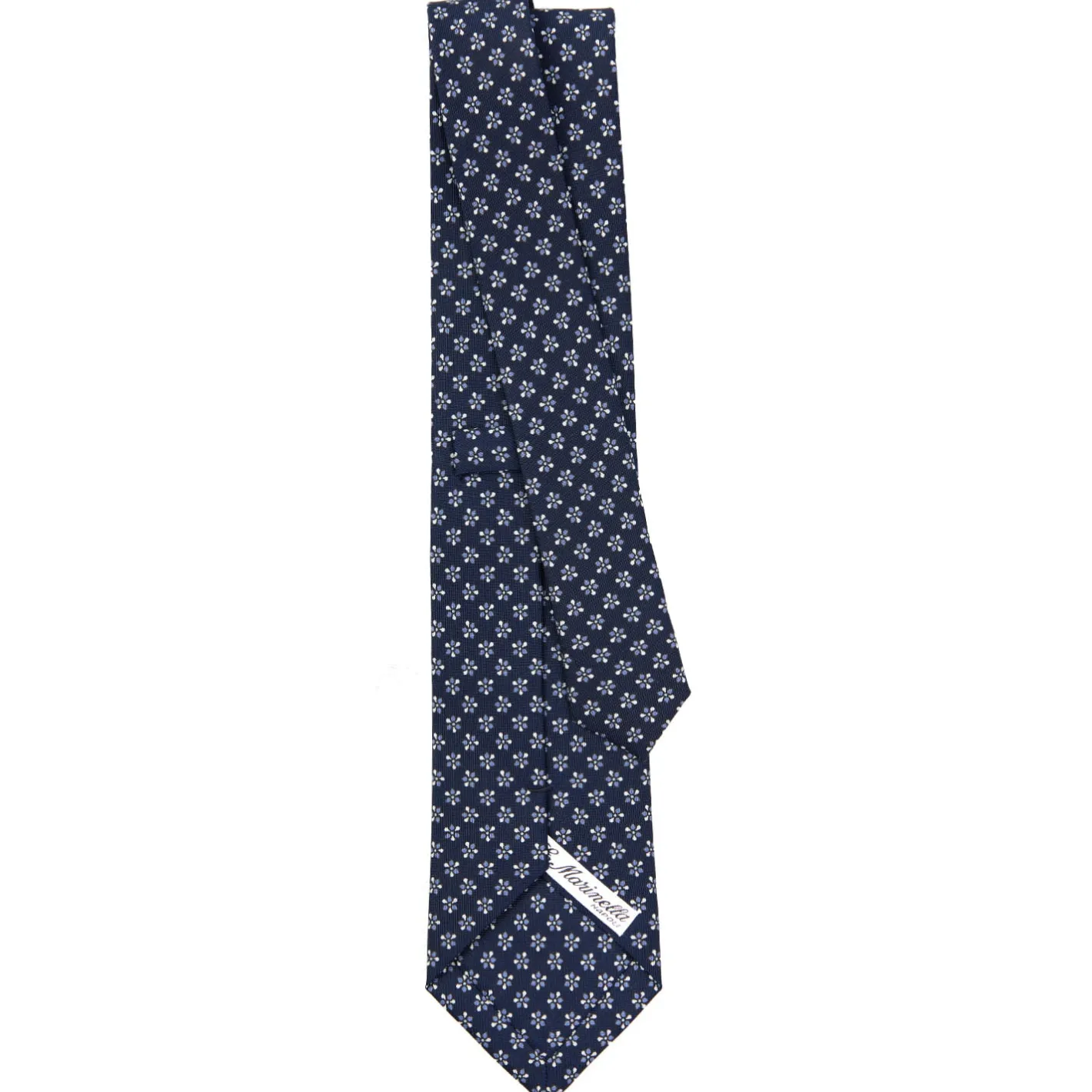 E.Marinella CRAVATTA SARTORIALE CLASSICA IN SETA BLU SCURO Microfantasia fiore Discount