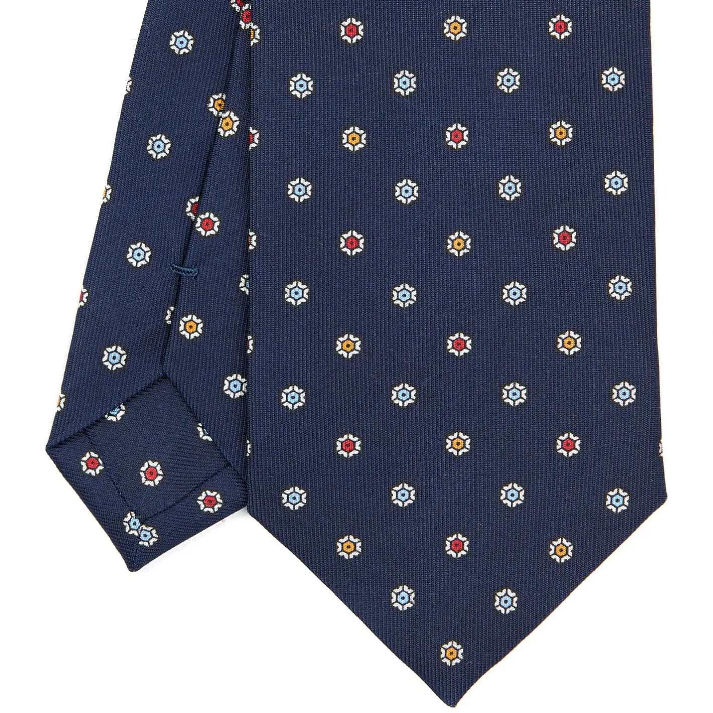 E.Marinella CRAVATTA SARTORIALE CLASSICA IN SETA BLU SCURO Microfantasia fiore Online