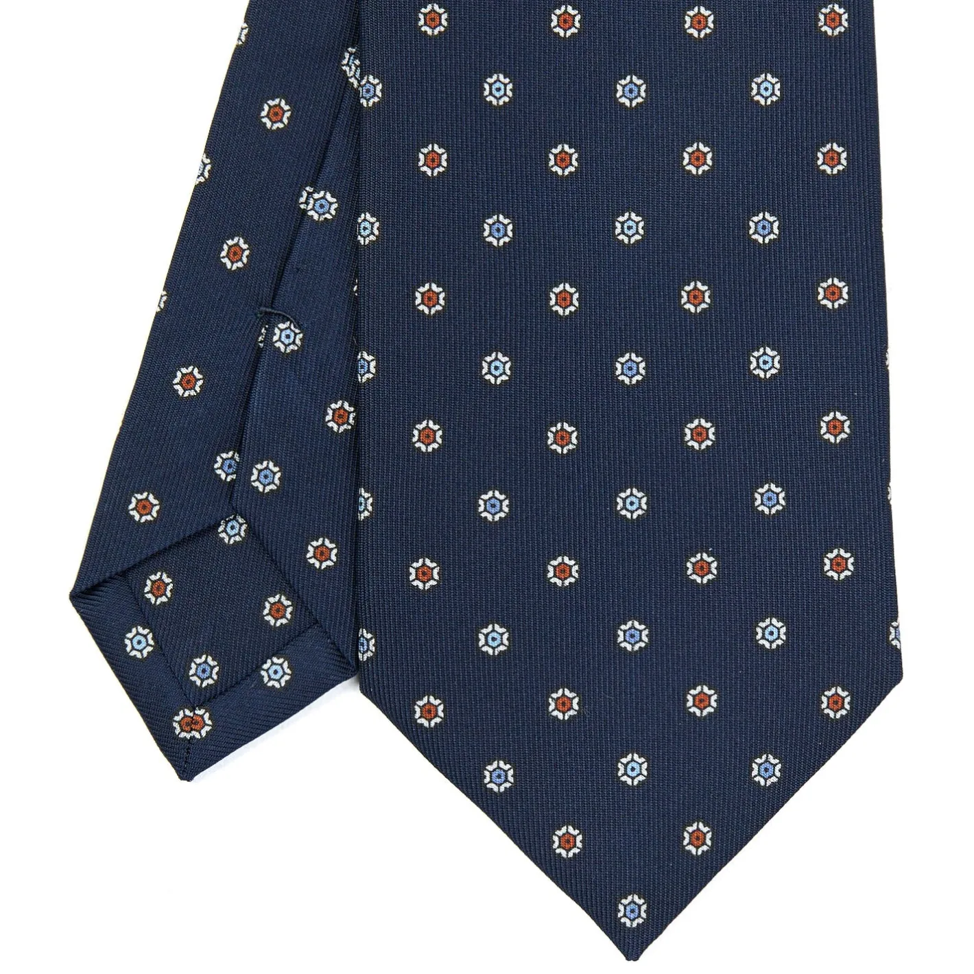 E.Marinella CRAVATTA SARTORIALE CLASSICA IN SETA BLU SCURO Microfantasia fiore Outlet