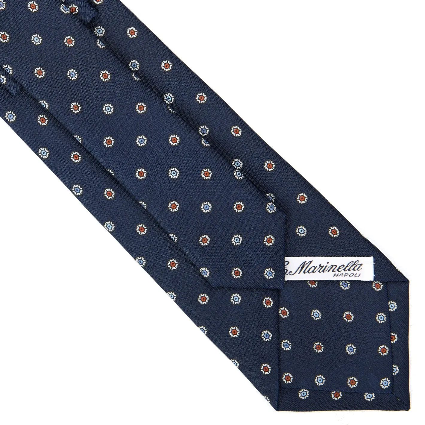E.Marinella CRAVATTA SARTORIALE CLASSICA IN SETA BLU SCURO Microfantasia fiore Outlet