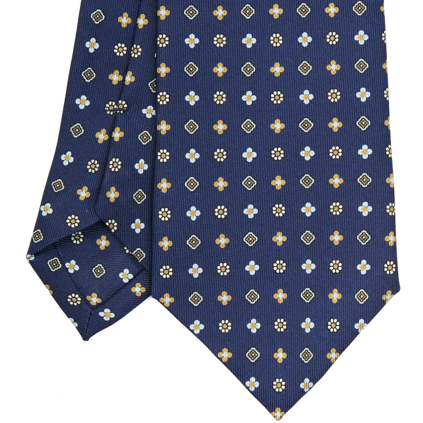 E.Marinella CRAVATTA SARTORIALE CLASSICA IN SETA BLU SCURO Microfantasia fiore Clearance