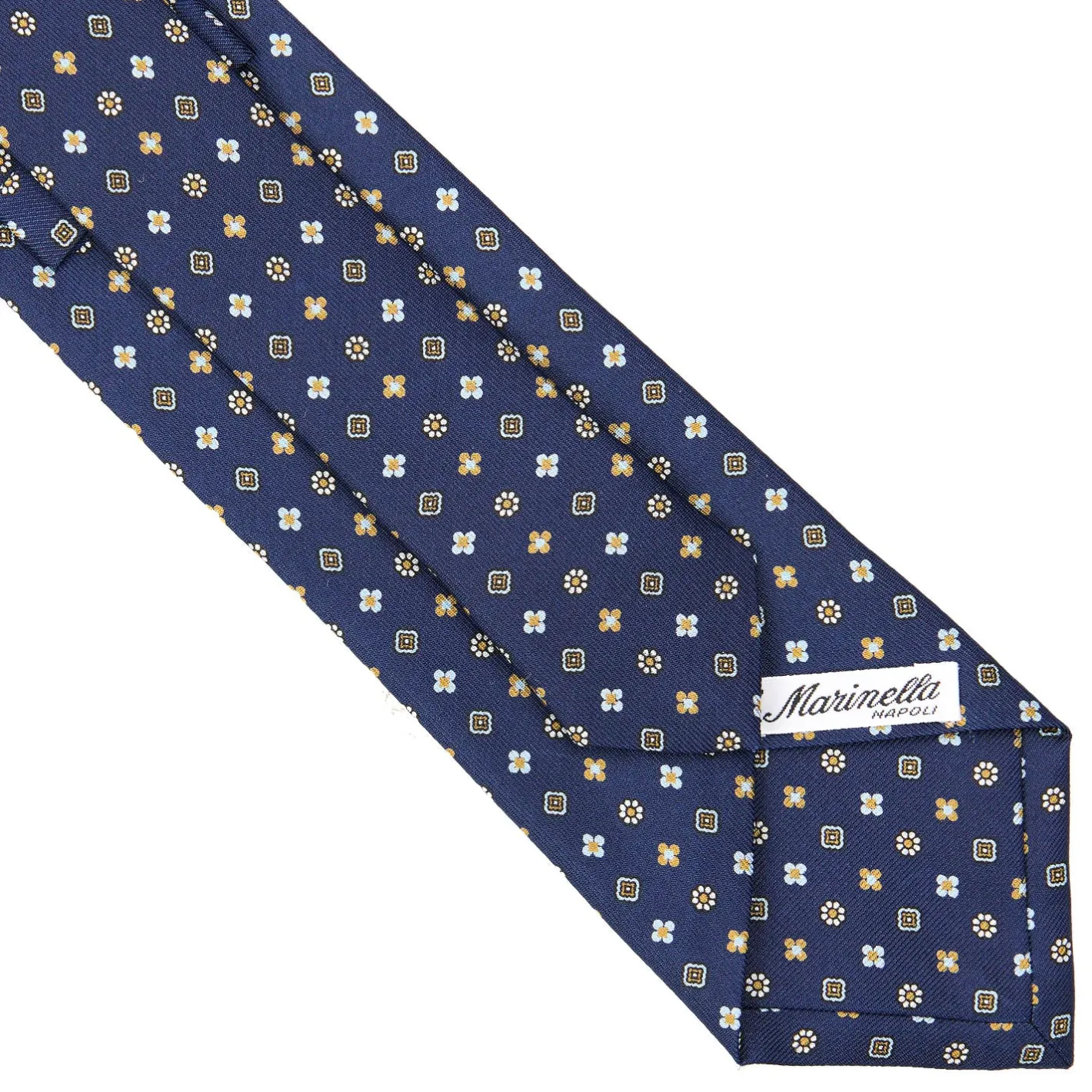 E.Marinella CRAVATTA SARTORIALE CLASSICA IN SETA BLU SCURO Microfantasia fiore Clearance