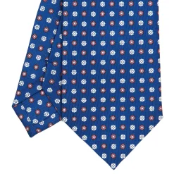 E.Marinella CRAVATTA SARTORIALE CLASSICA IN SETA BLU Microfantasia fiore New
