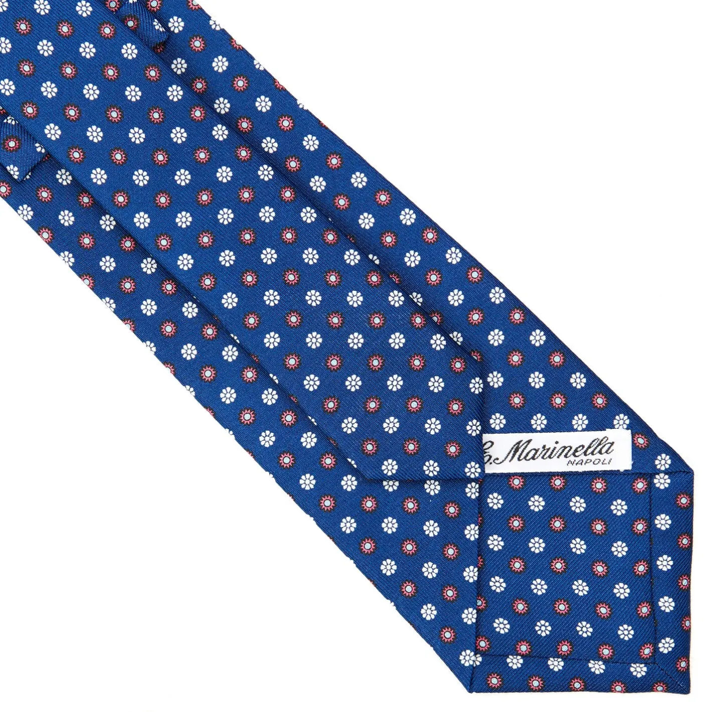 E.Marinella CRAVATTA SARTORIALE CLASSICA IN SETA BLU Microfantasia fiore New