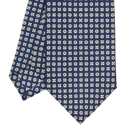 E.Marinella CRAVATTA SARTORIALE CLASSICA IN SETA BLU SCURO Microfantasia fiore Clearance