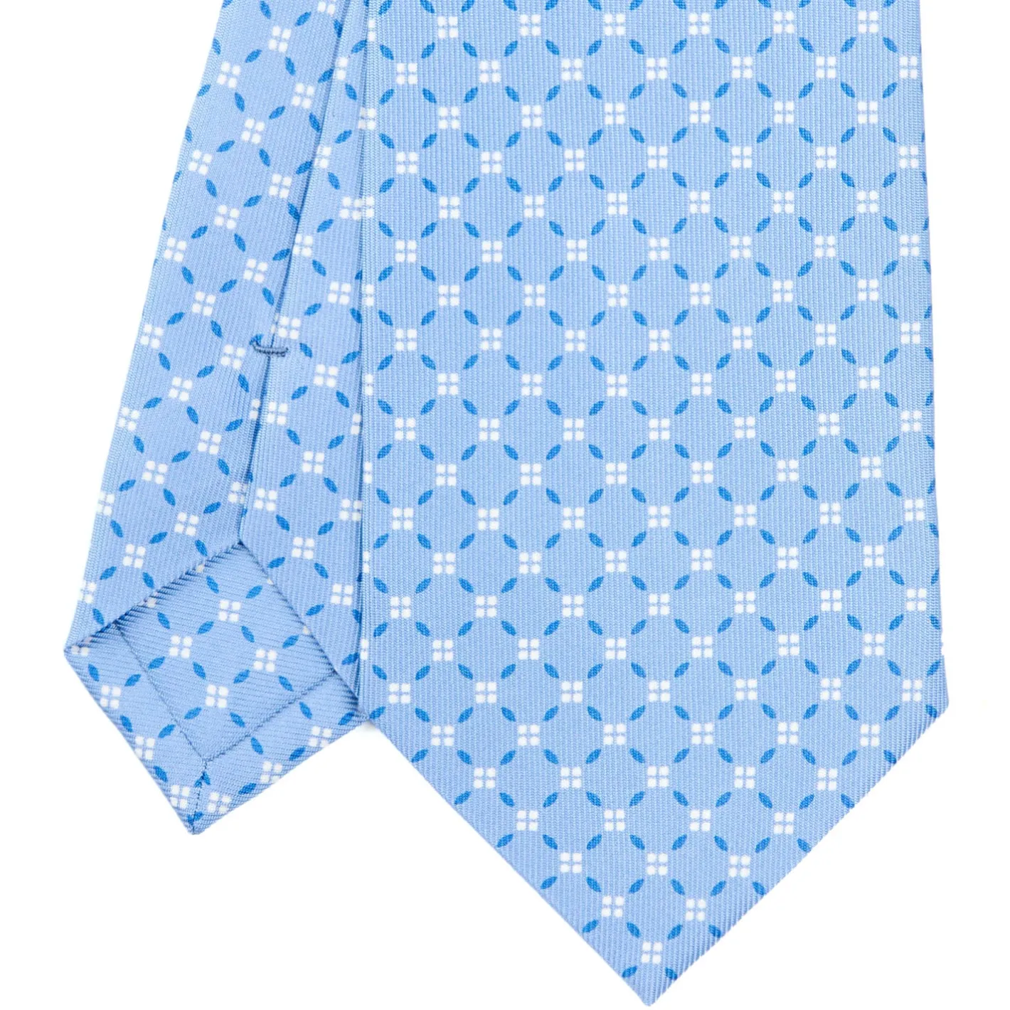 E.Marinella CRAVATTA SARTORIALE CLASSICA IN SETA AZZURRA Microfantasia fiore Clearance