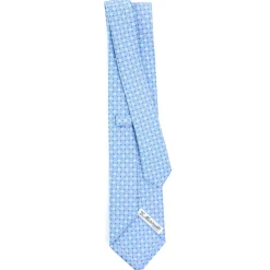 E.Marinella CRAVATTA SARTORIALE CLASSICA IN SETA AZZURRA Microfantasia fiore Clearance