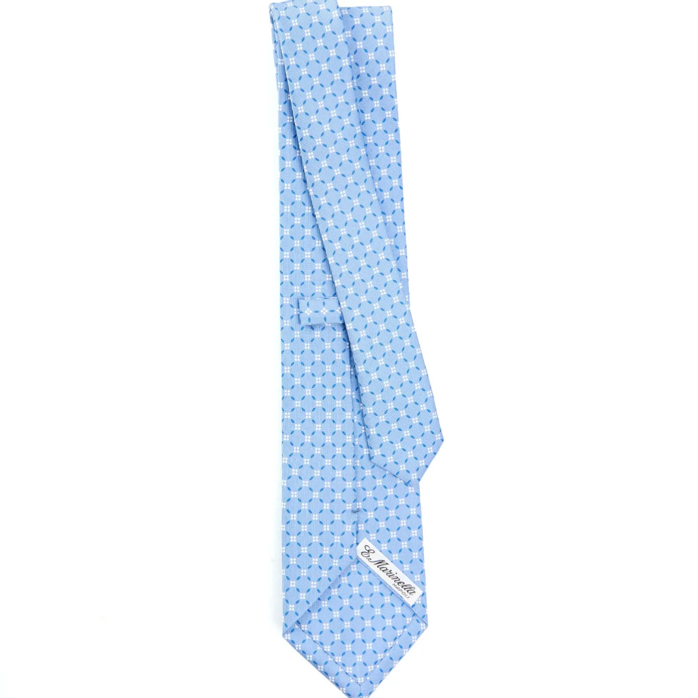 E.Marinella CRAVATTA SARTORIALE CLASSICA IN SETA AZZURRA Microfantasia fiore Clearance