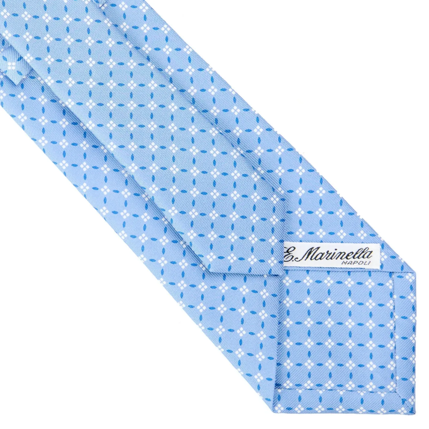 E.Marinella CRAVATTA SARTORIALE CLASSICA IN SETA AZZURRA Microfantasia fiore Clearance