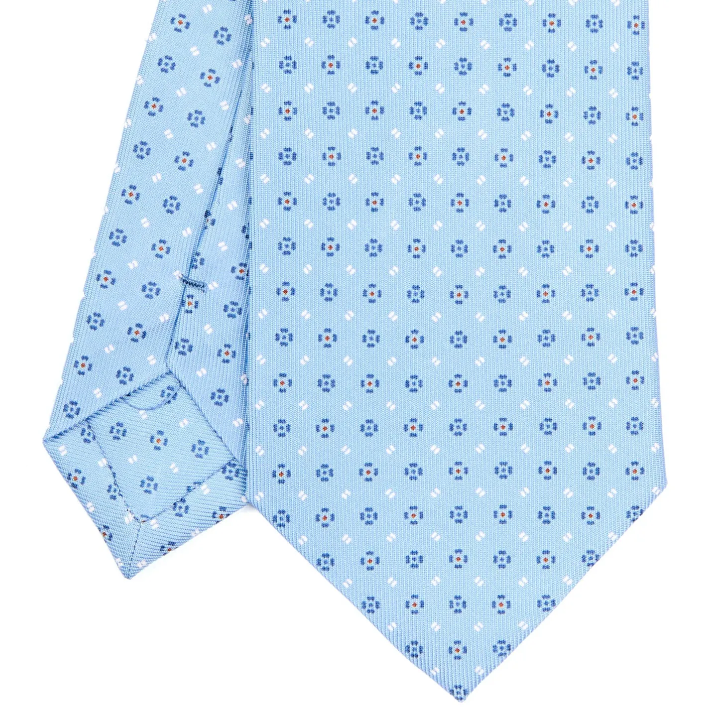 E.Marinella CRAVATTA SARTORIALE CLASSICA IN SETA AZZURRA Microfantasia fiore