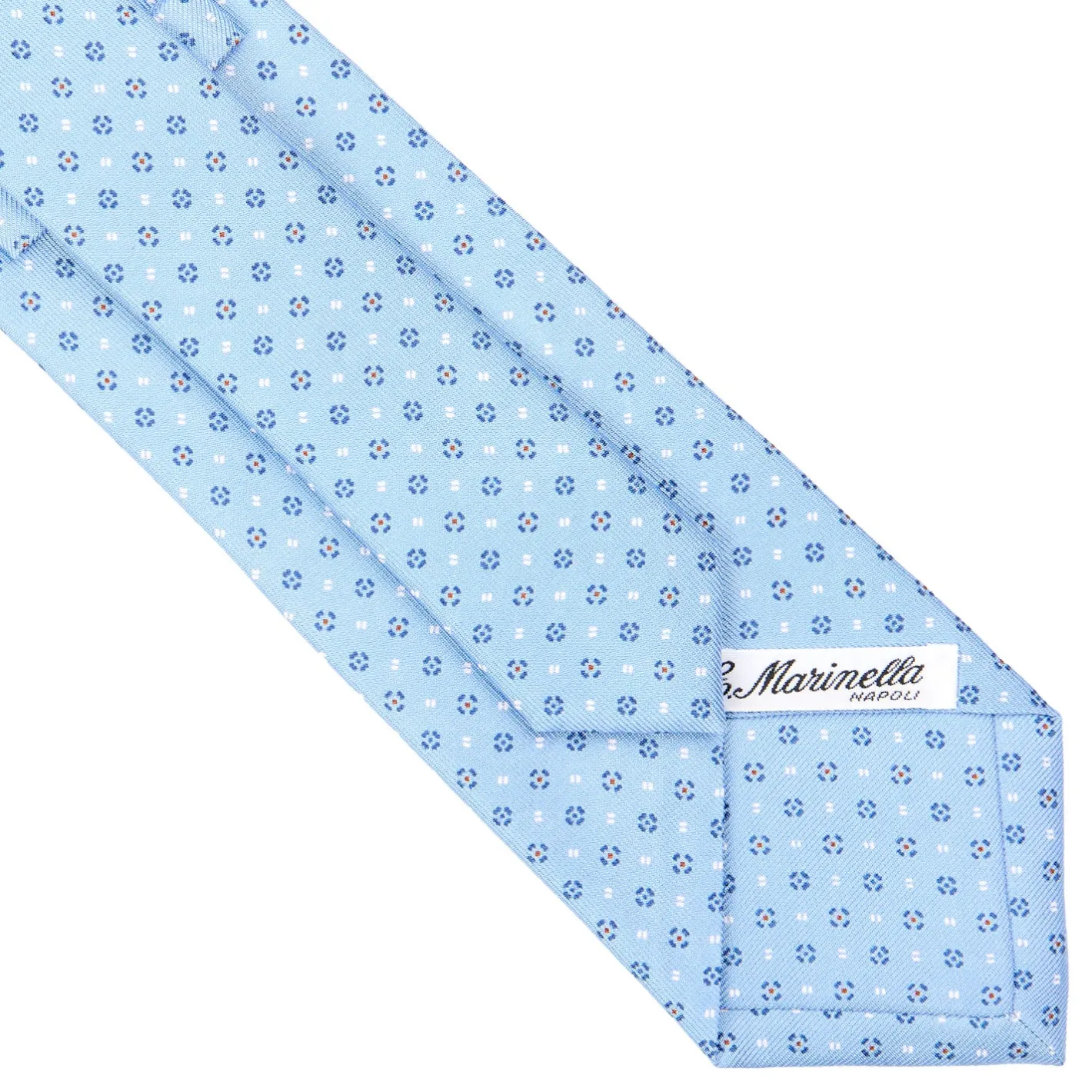 E.Marinella CRAVATTA SARTORIALE CLASSICA IN SETA AZZURRA Microfantasia fiore