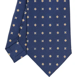 E.Marinella CRAVATTA SARTORIALE CLASSICA IN SETA BLU SCURO Microfantasia fiore New