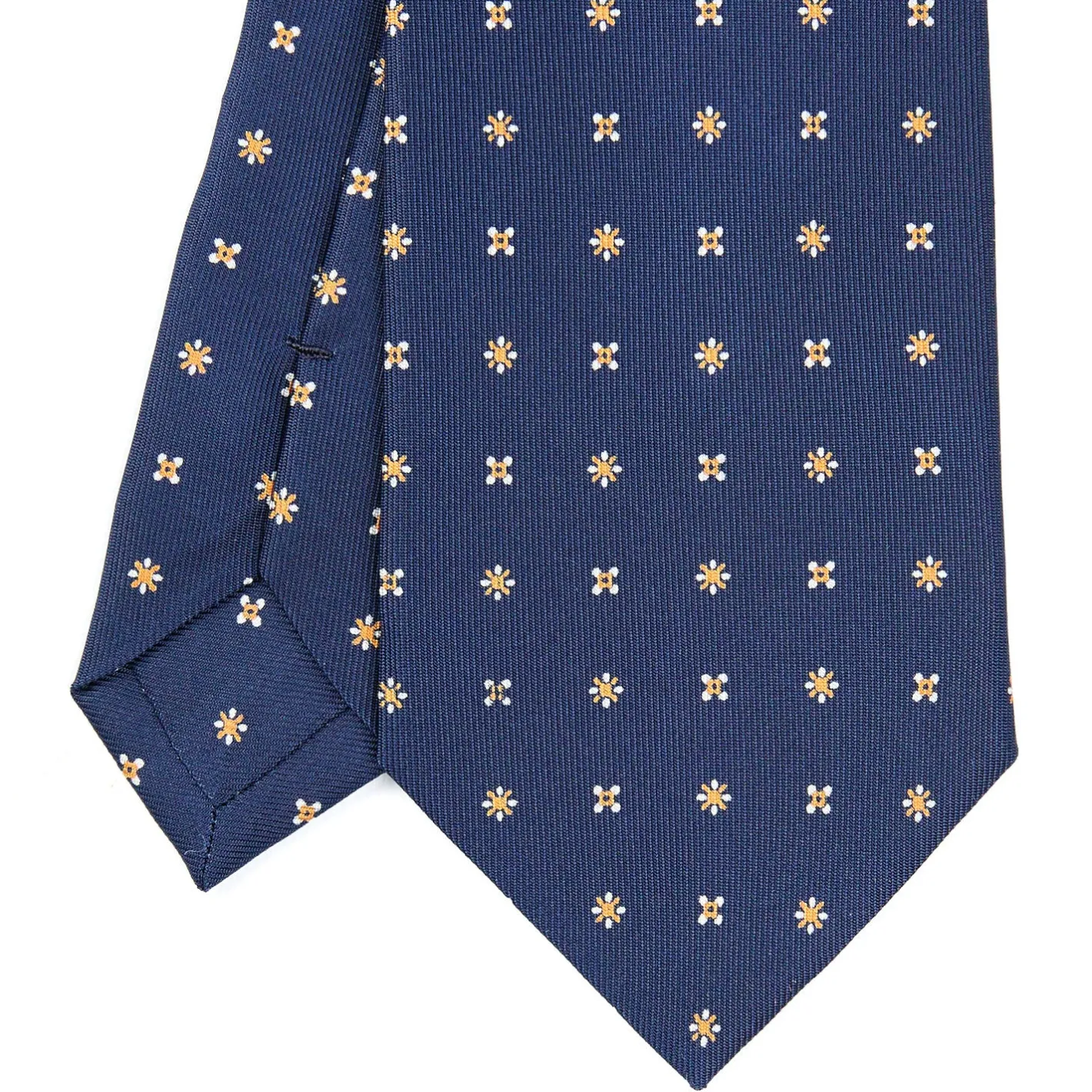 E.Marinella CRAVATTA SARTORIALE CLASSICA IN SETA BLU SCURO Microfantasia fiore New