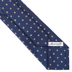 E.Marinella CRAVATTA SARTORIALE CLASSICA IN SETA BLU SCURO Microfantasia fiore New