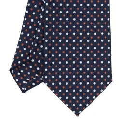 E.Marinella CRAVATTA SARTORIALE CLASSICA IN SETA BLU SCURO Microfantasia fiore Discount