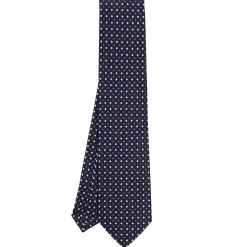 E.Marinella CRAVATTA SARTORIALE CLASSICA IN SETA BLU SCURO Microfantasia fiore Discount