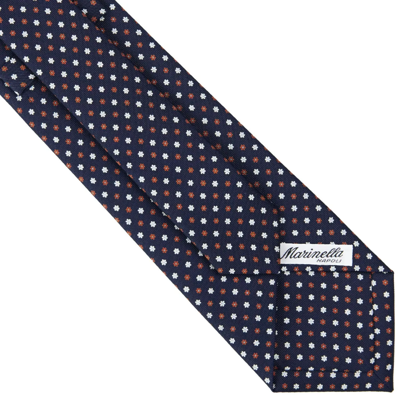 E.Marinella CRAVATTA SARTORIALE CLASSICA IN SETA BLU SCURO Microfantasia fiore Discount