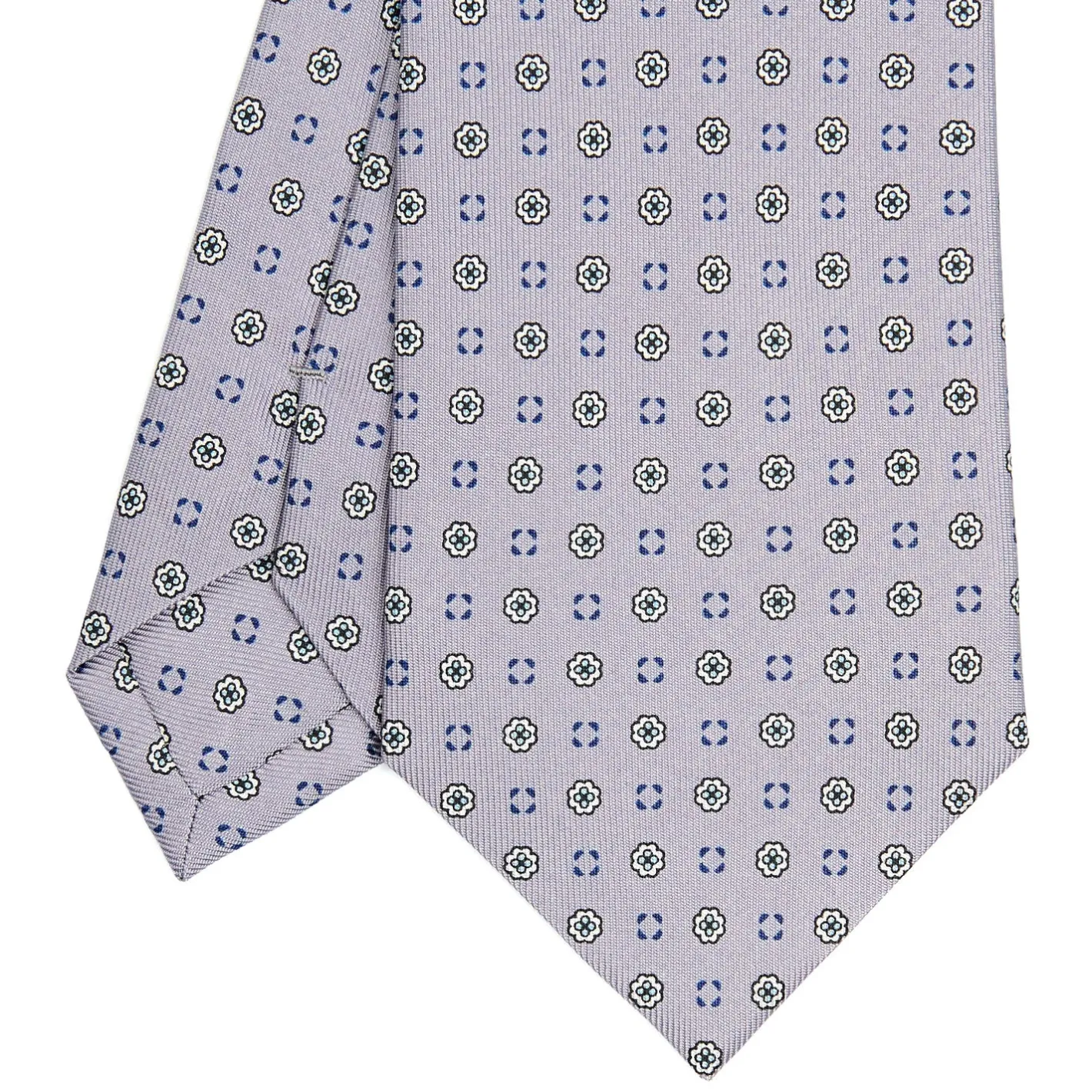 E.Marinella CRAVATTA SARTORIALE CLASSICA IN SETA GRIGIO CHIARO Microfantasia fiore Outlet