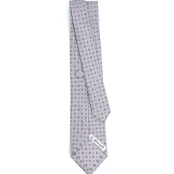 E.Marinella CRAVATTA SARTORIALE CLASSICA IN SETA GRIGIO CHIARO Microfantasia fiore Outlet