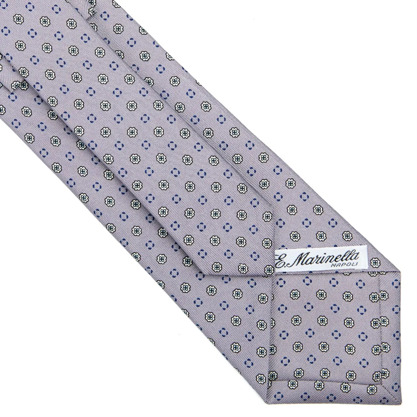 E.Marinella CRAVATTA SARTORIALE CLASSICA IN SETA GRIGIO CHIARO Microfantasia fiore Outlet