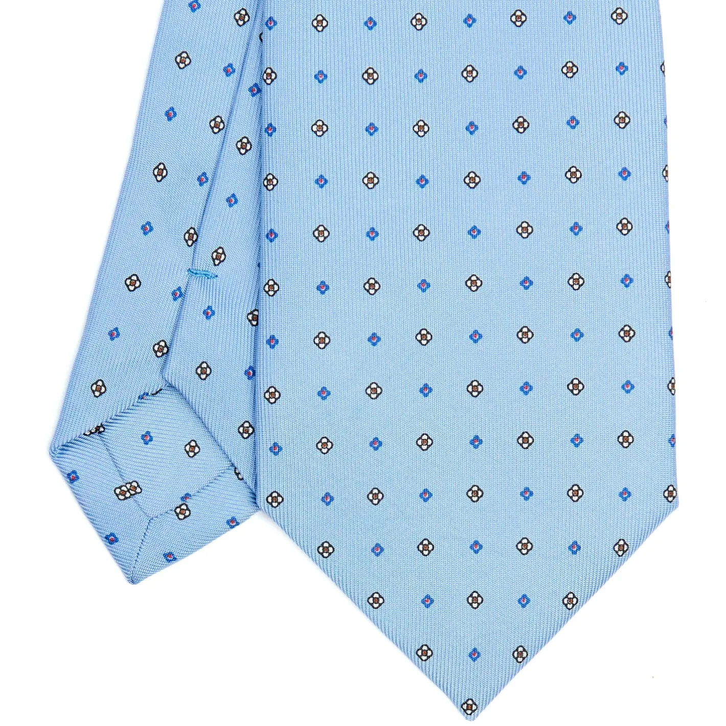 E.Marinella CRAVATTA SARTORIALE CLASSICA IN SETA AZZURRA Microfantasia fiore Discount