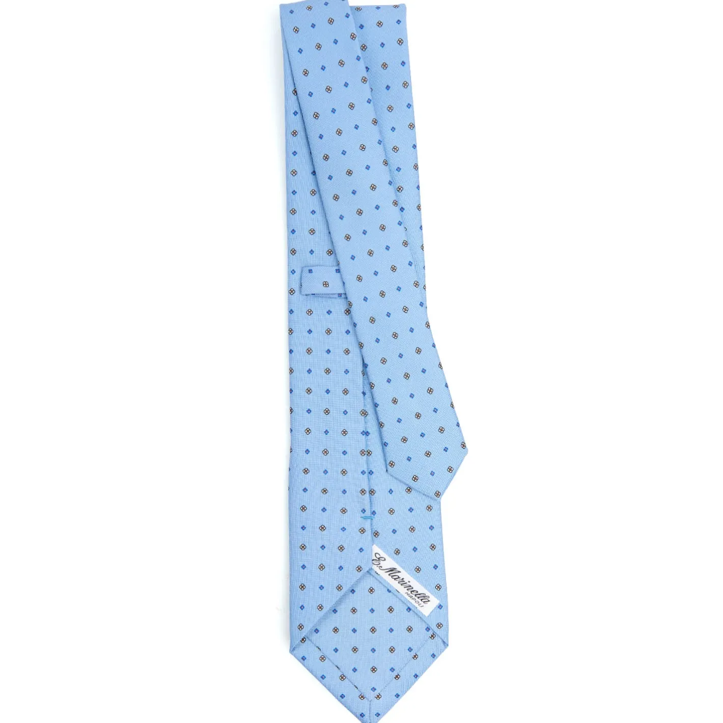 E.Marinella CRAVATTA SARTORIALE CLASSICA IN SETA AZZURRA Microfantasia fiore Discount
