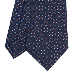 E.Marinella CRAVATTA SARTORIALE CLASSICA IN SETA BLU SCURO Microfantasia fiore Discount