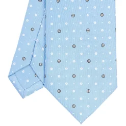 E.Marinella CRAVATTA SARTORIALE CLASSICA IN SETA AZZURRA Microfantasia fiore Discount