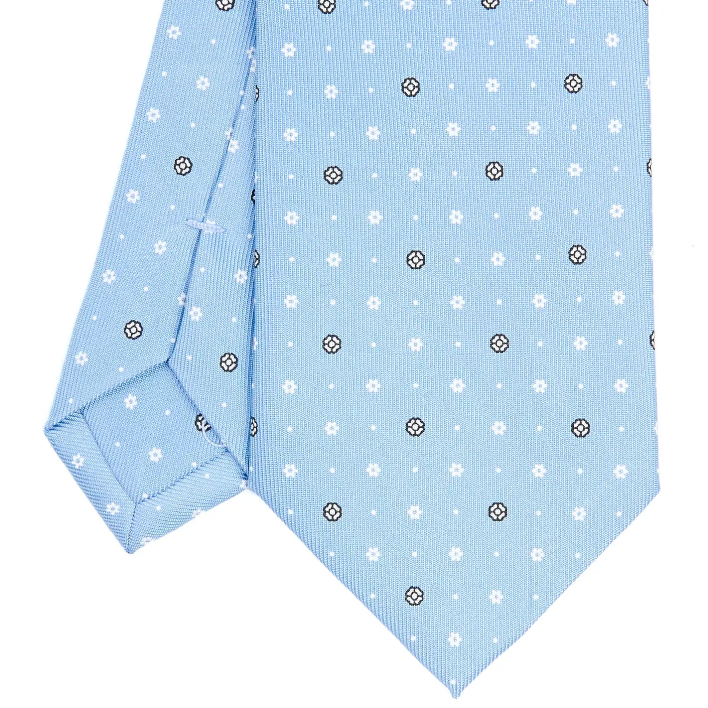 E.Marinella CRAVATTA SARTORIALE CLASSICA IN SETA AZZURRA Microfantasia fiore Discount