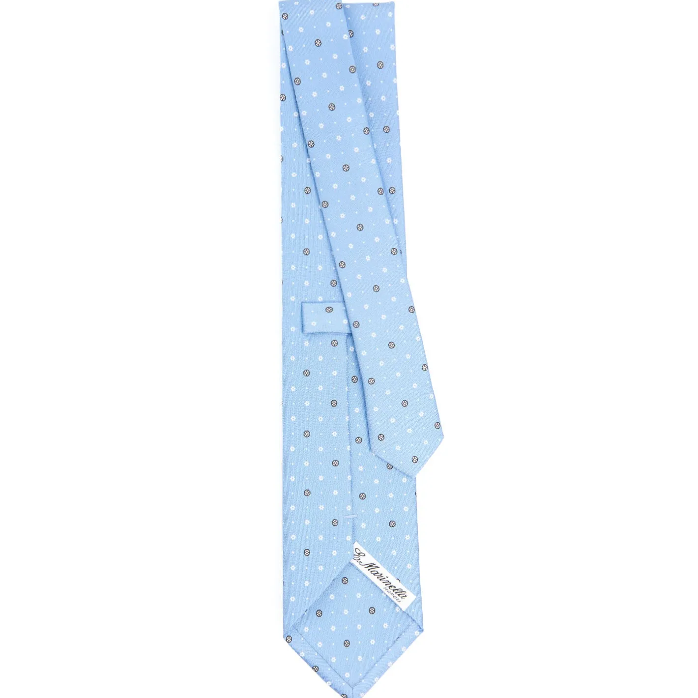 E.Marinella CRAVATTA SARTORIALE CLASSICA IN SETA AZZURRA Microfantasia fiore Discount