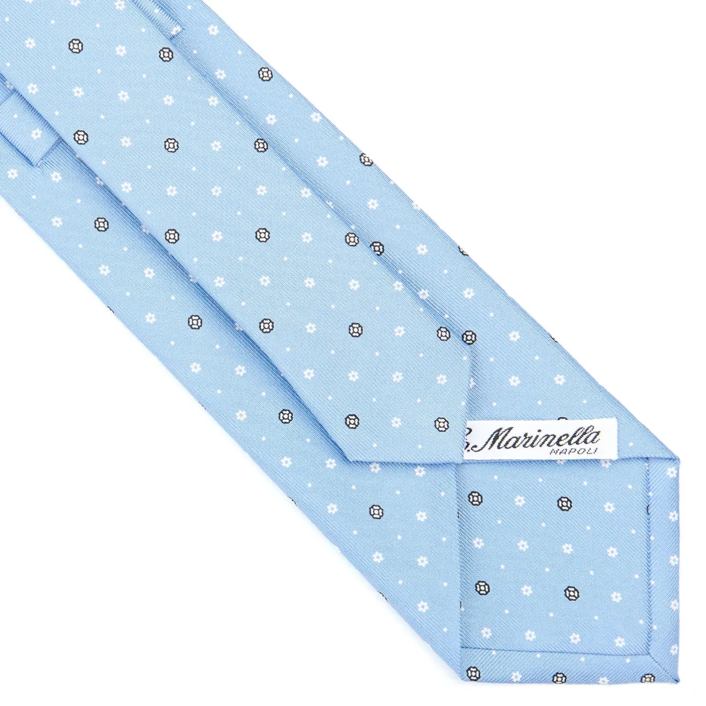 E.Marinella CRAVATTA SARTORIALE CLASSICA IN SETA AZZURRA Microfantasia fiore Discount
