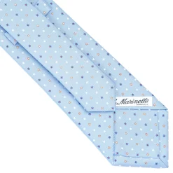E.Marinella CRAVATTA SARTORIALE CLASSICA IN SETA AZZURRA Microfantasia fiore New