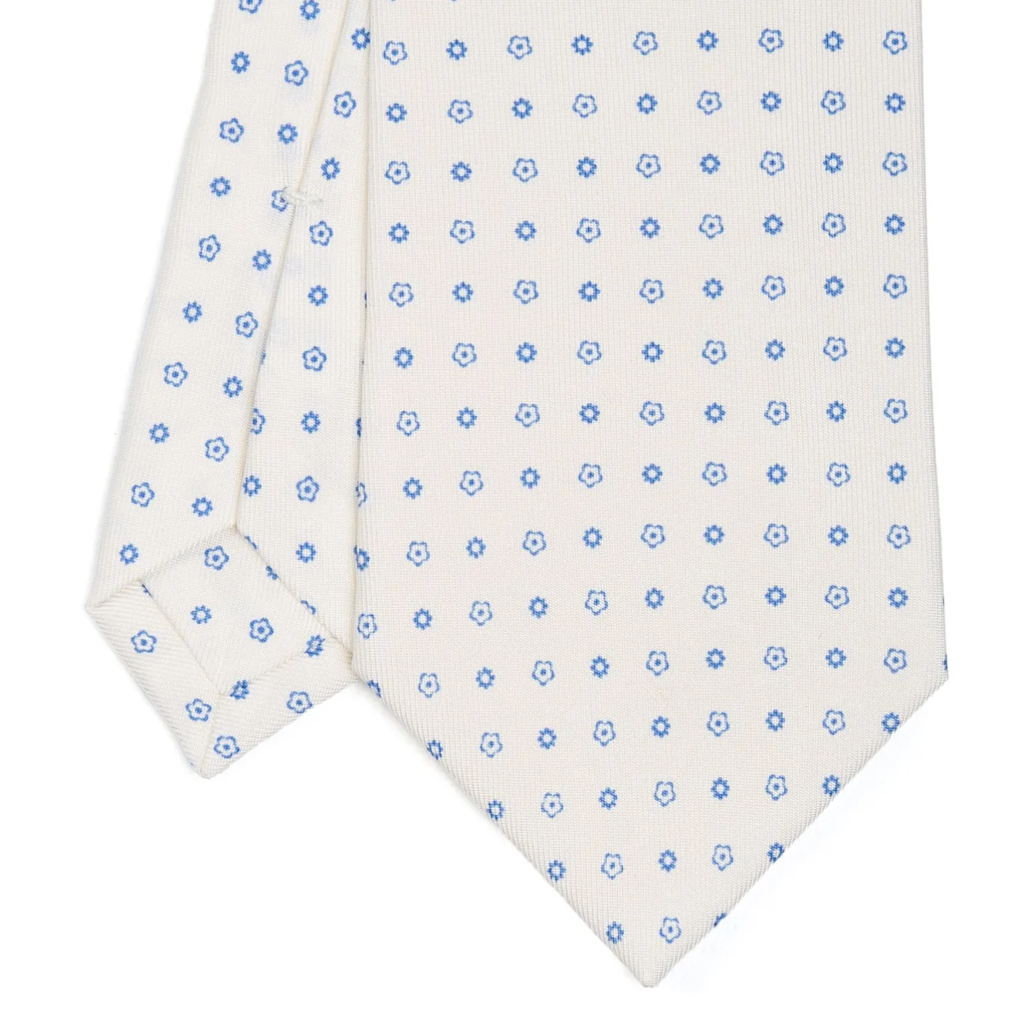 E.Marinella CRAVATTA SARTORIALE CLASSICA IN SETA BIANCA Microfantasia fiore Outlet
